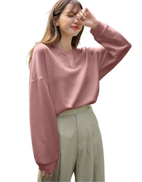 Zilcon Women's Waffle (Cotton) Button Down Neck Korean Tops f
